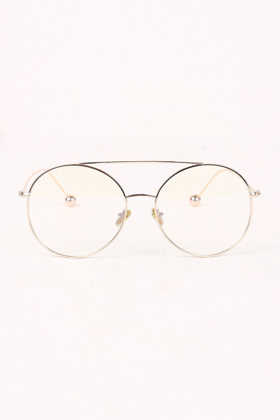 Metal Double Bridge Clear Lens Ball Accent Glasses