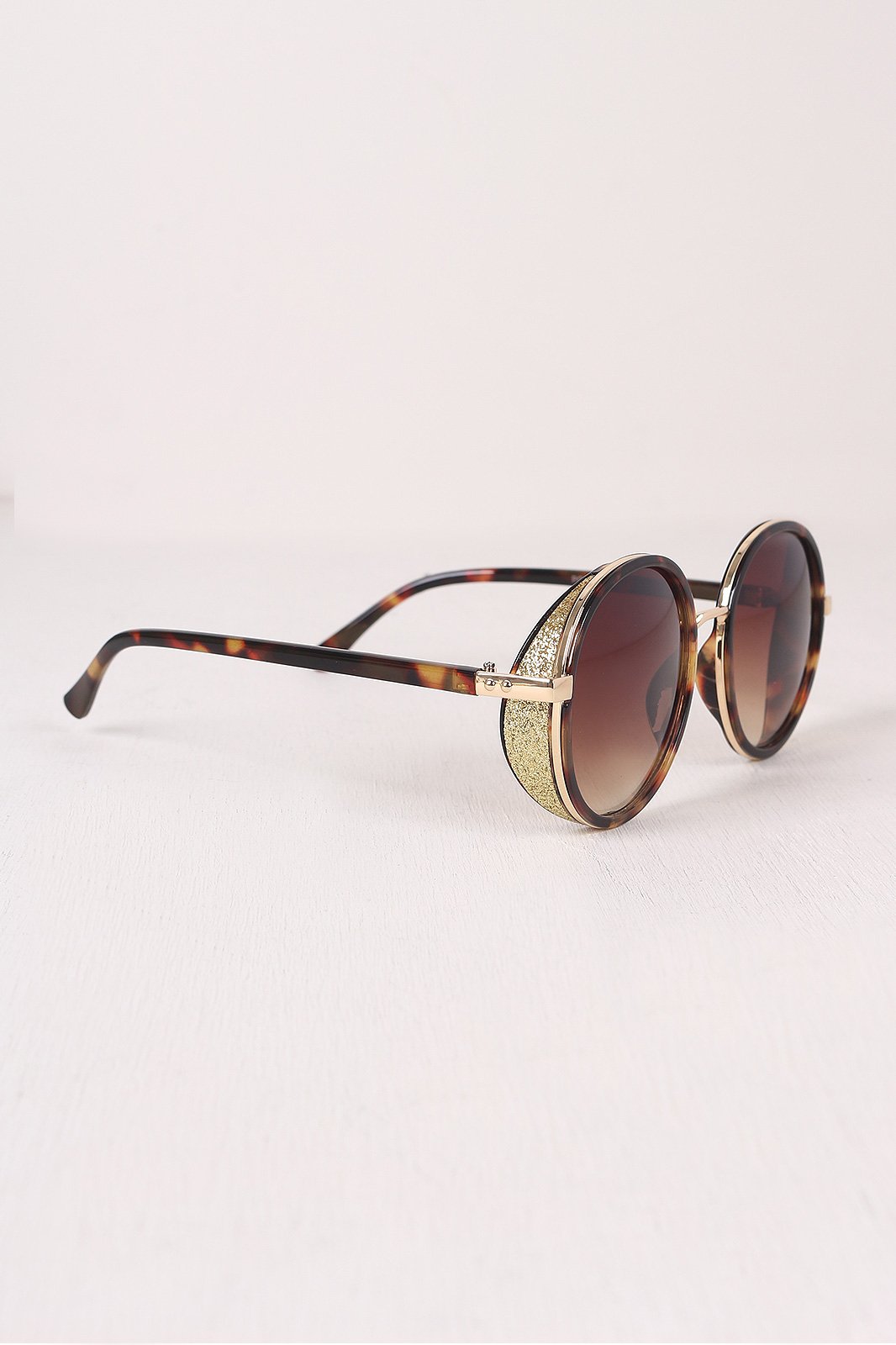 Round Mirrored Glitter Sunglasses