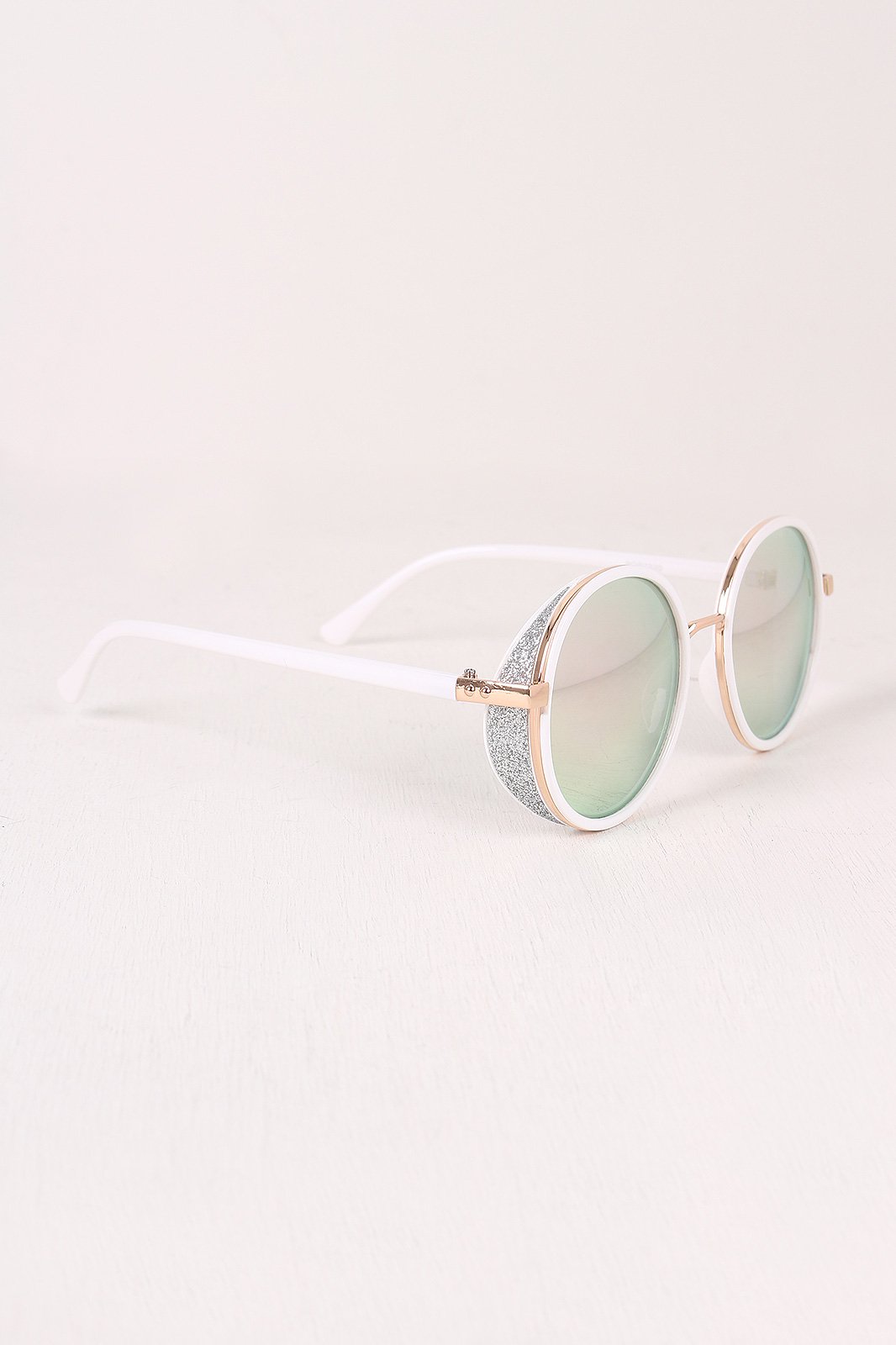 Round Mirrored Glitter Sunglasses