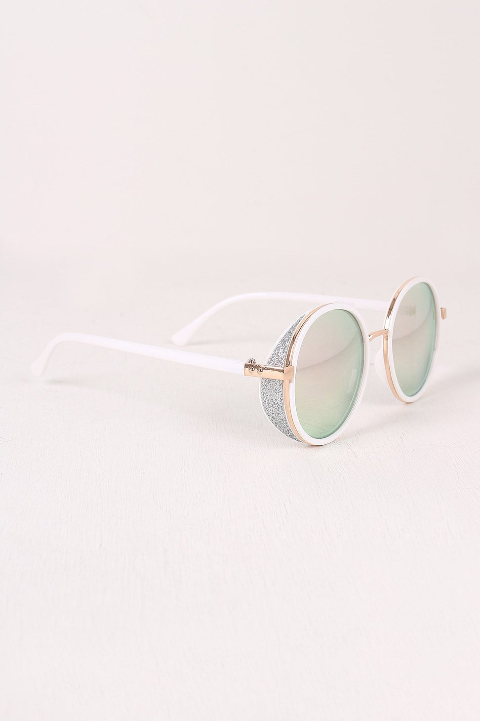 Round Mirrored Glitter Sunglasses