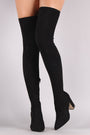 Bamboo Suede Pointy Toe Chunky Heeled Over-The-Knee Boots