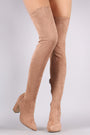 Bamboo Suede Pointy Toe Chunky Heeled Over-The-Knee Boots