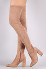 Bamboo Suede Pointy Toe Chunky Heeled Over-The-Knee Boots
