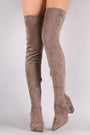 Bamboo Suede Pointy Toe Chunky Heeled Over-The-Knee Boots