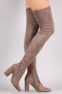 Bamboo Suede Pointy Toe Chunky Heeled Over-The-Knee Boots