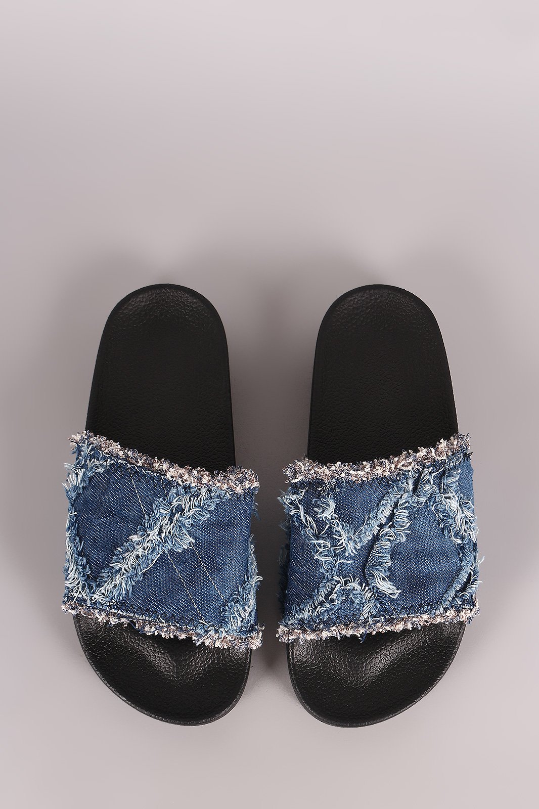 Frayed Patchwork Denim Slide Sandal - NoveltyOne