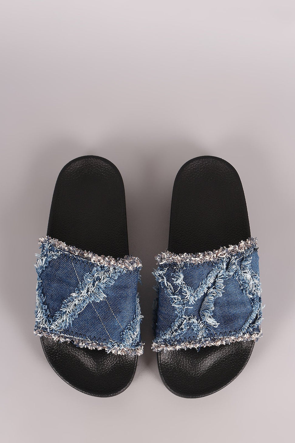 Frayed Patchwork Denim Slide Sandal - NoveltyOne