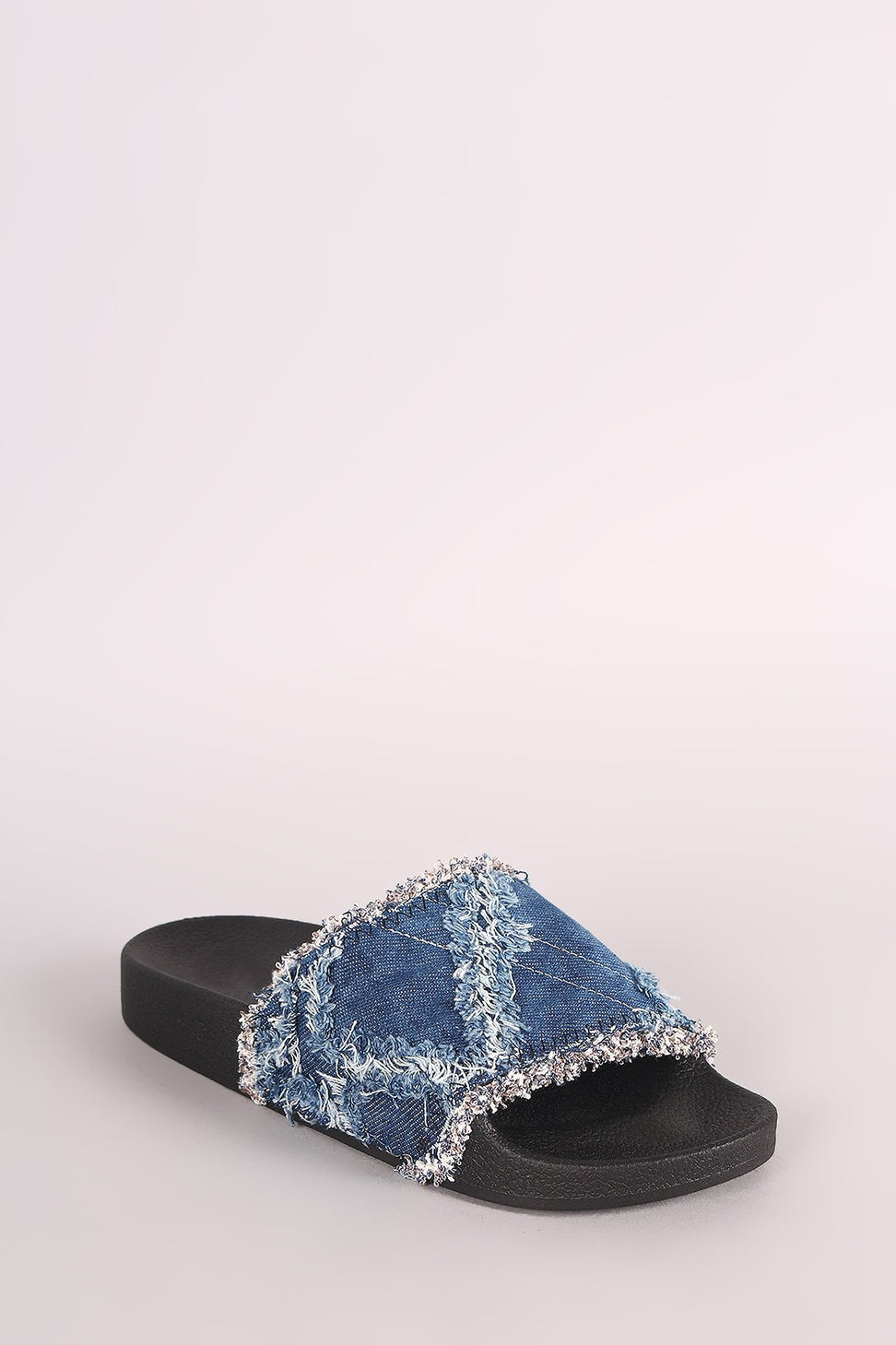 Frayed Patchwork Denim Slide Sandal - NoveltyOne