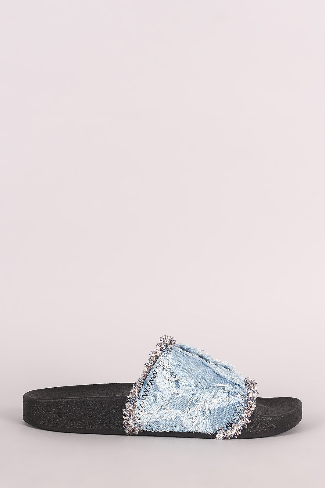 Frayed Patchwork Denim Slide Sandal - NoveltyOne