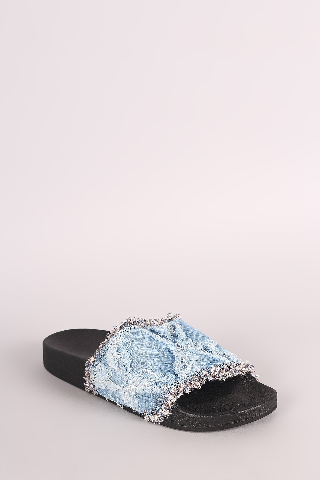 Frayed Patchwork Denim Slide Sandal - NoveltyOne