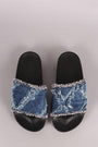 Frayed Patchwork Denim Slide Sandal - NoveltyOne