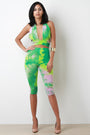 Tie Dye Jersey Knit Halter Crop Top With Capri Leggings Set
