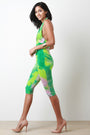 Tie Dye Jersey Knit Halter Crop Top With Capri Leggings Set
