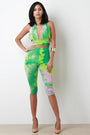 Tie Dye Jersey Knit Halter Crop Top With Capri Leggings Set