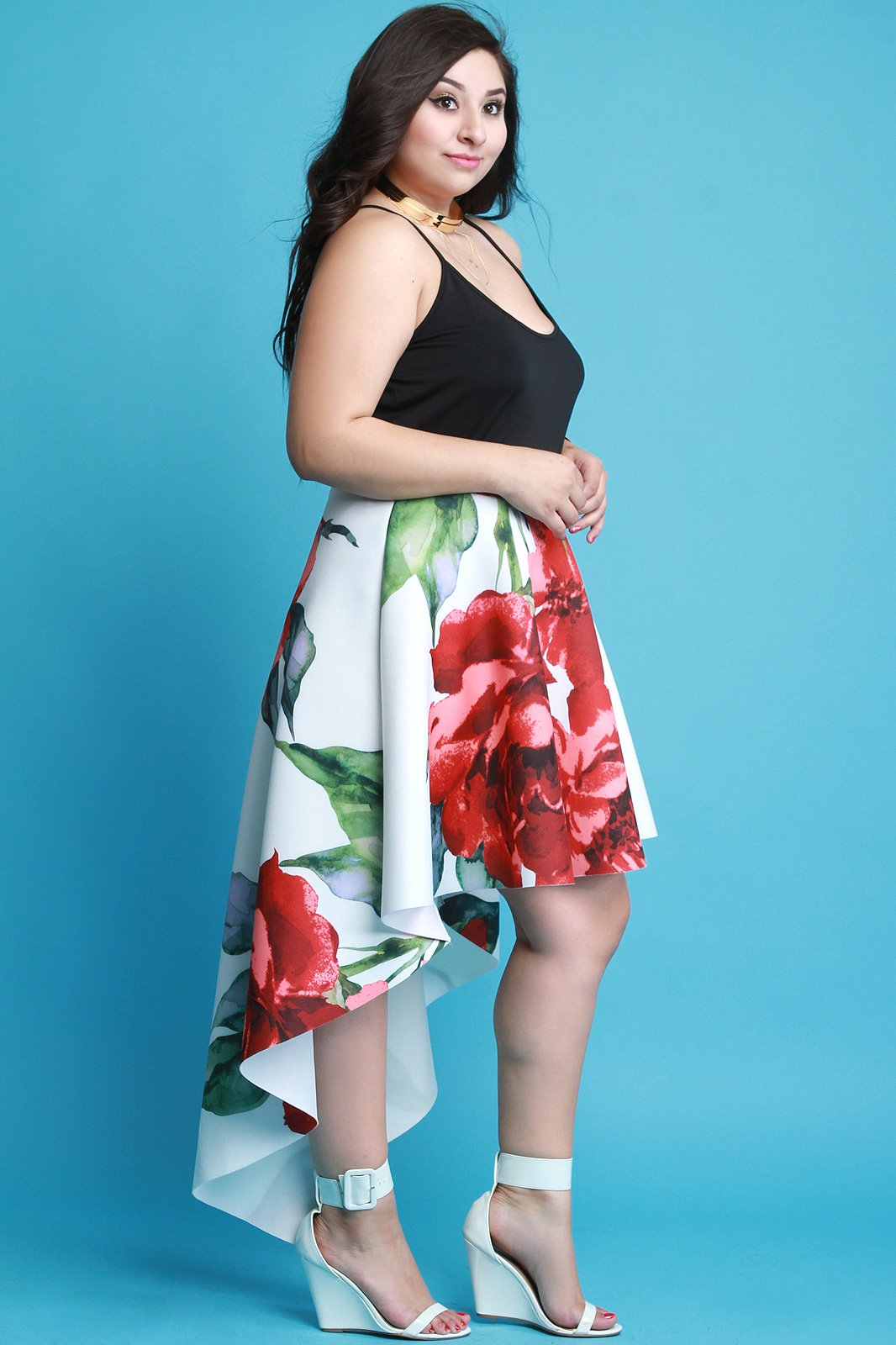 Full Floral High Low Skater Maxi Skirt - NoveltyOne
