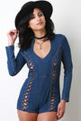 Lattice Side Cutout Denim Romper