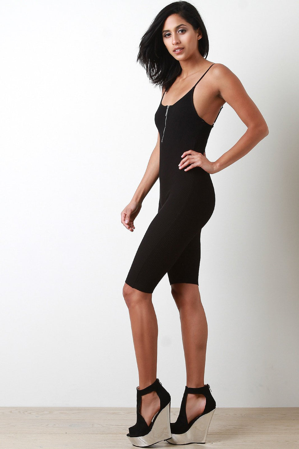 Ribbed Knit Bermuda Jumpsuit