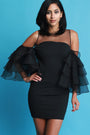 Ruffle Sleeves Cold Shoulder Bodycon Dress