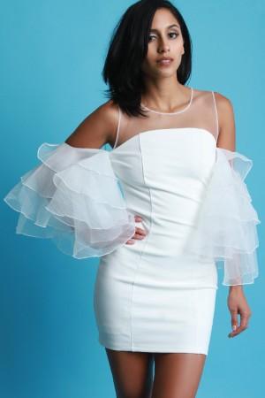 Ruffle Sleeves Cold Shoulder Bodycon Dress