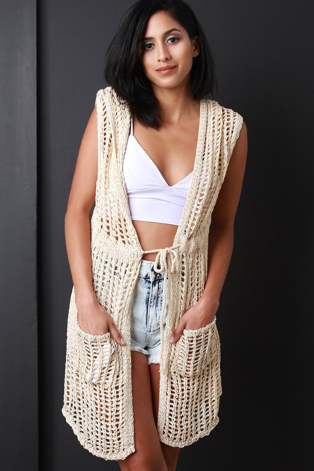 Loose Knit Hoodie Cover-Up Vest - NoveltyOne