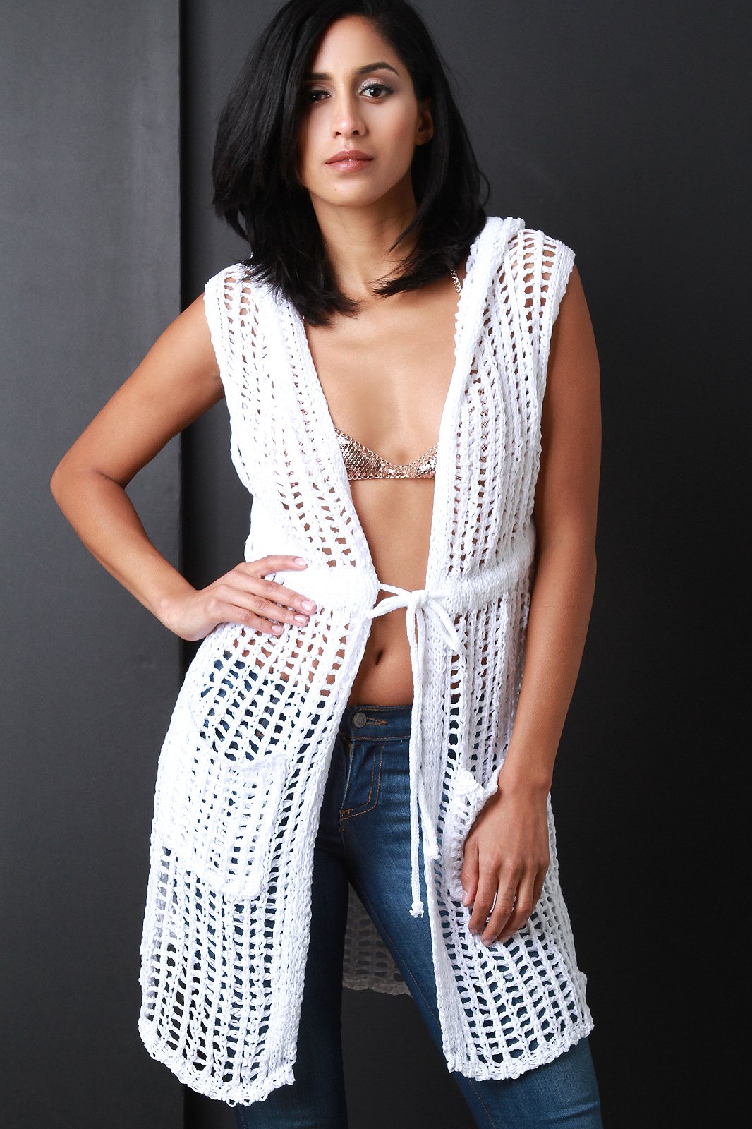 Loose Knit Hoodie Cover-Up Vest - NoveltyOne