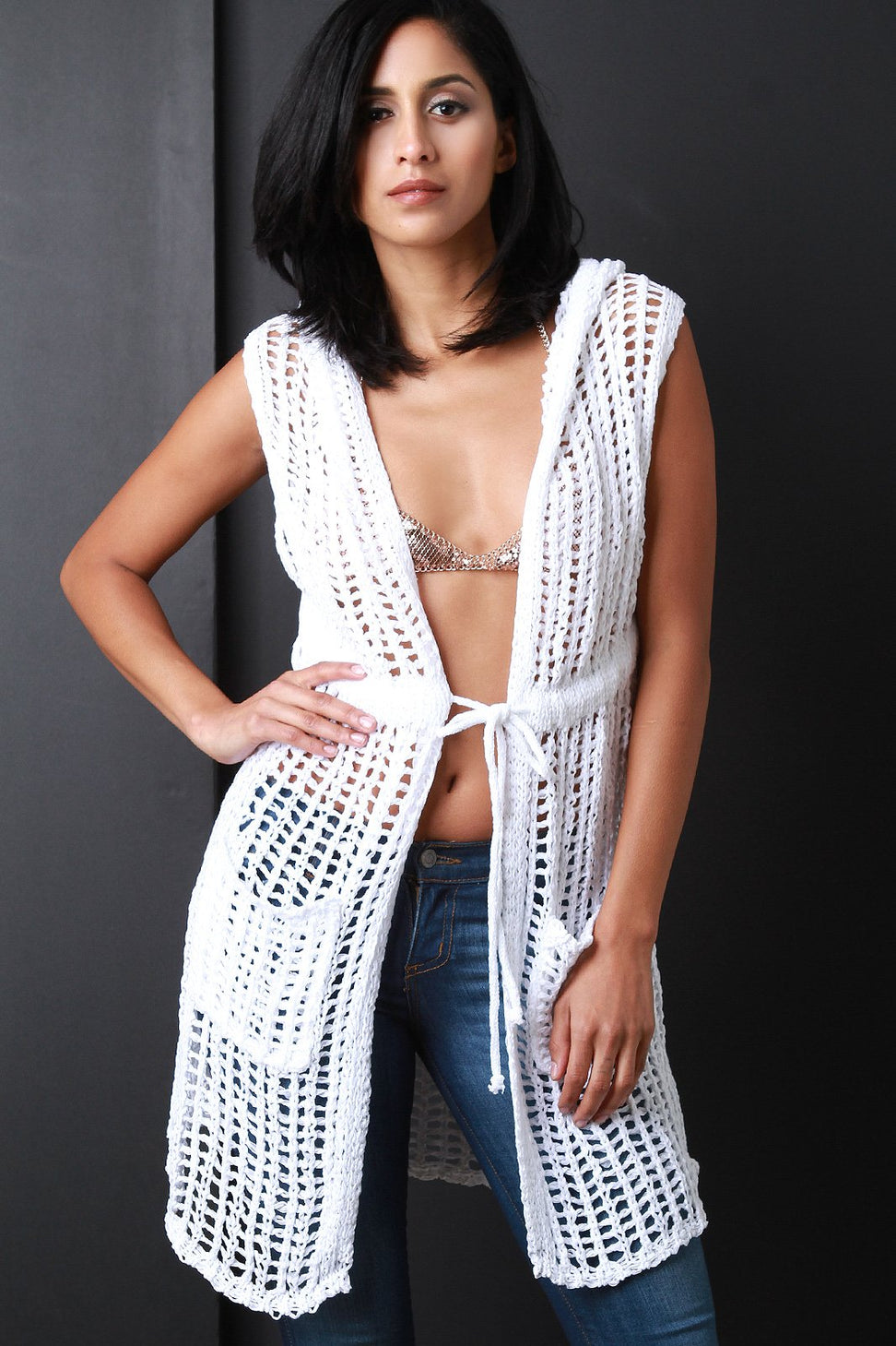 Loose Knit Hoodie Cover-Up Vest - NoveltyOne