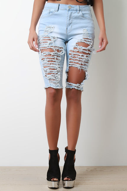 Destroyed Bermuda Denim Shorts - NoveltyOne