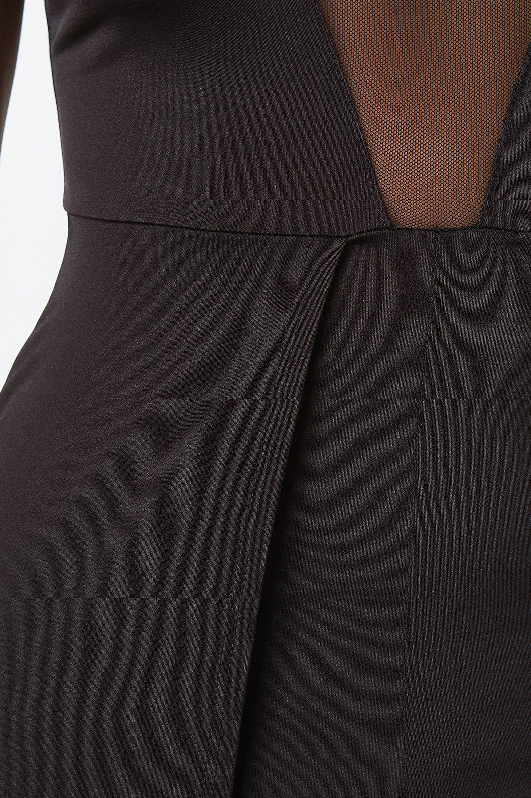 Plunging Mesh Center Sleeveless Romper Maxi Dress