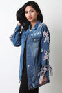 Embrace Ribbon Lace Up Distressed Denim Jacket