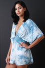 Tie Dye V-Neck Dolman Sleeves Smocked Romper