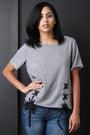 Raw Cut French Terry Lace Up Short Sleeve Top