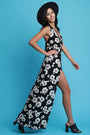 Plunging V-Neck Halter Floral Romper Maxi Dress