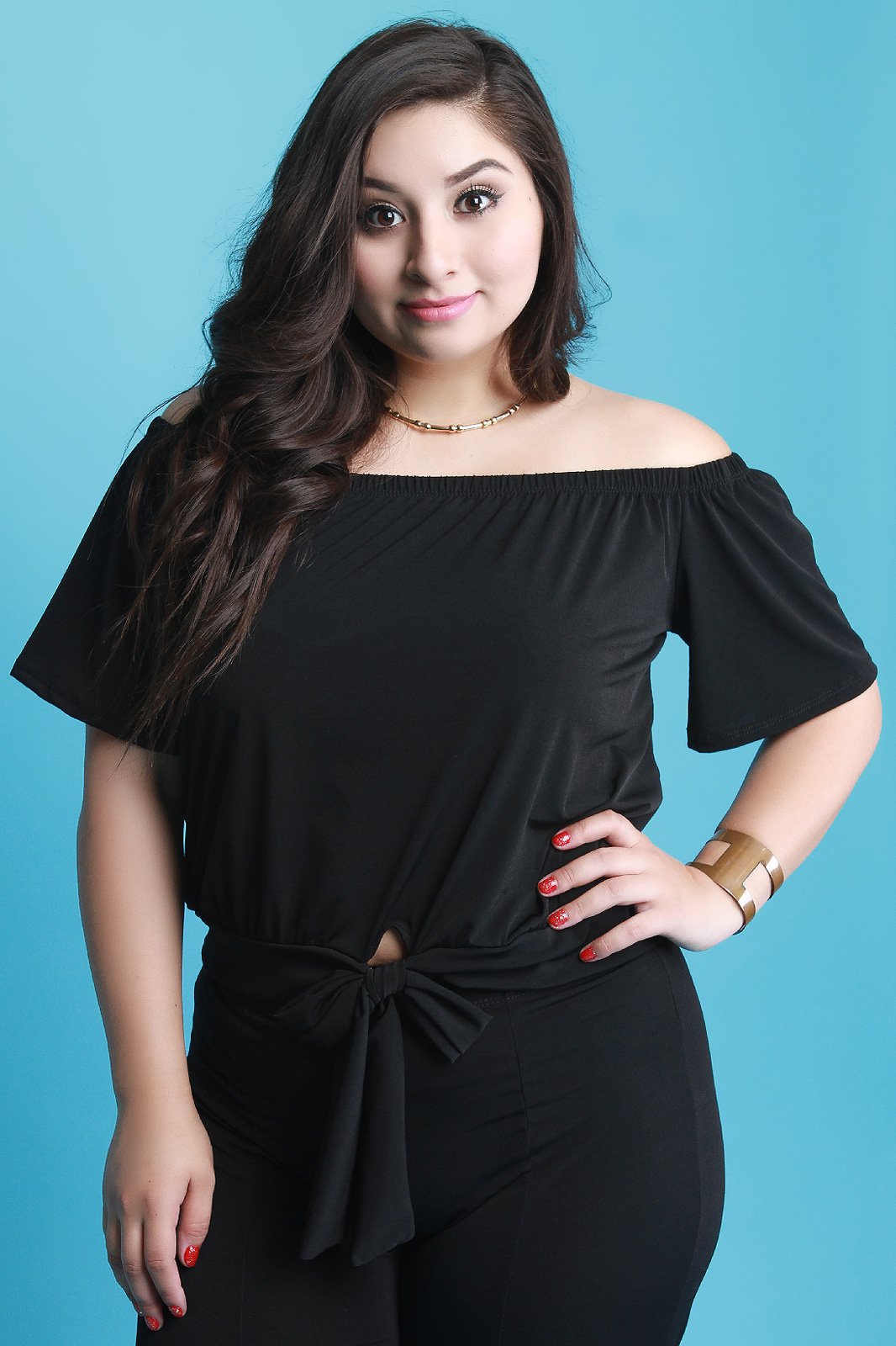 Off The Shoulder Self-Tie Hem Top