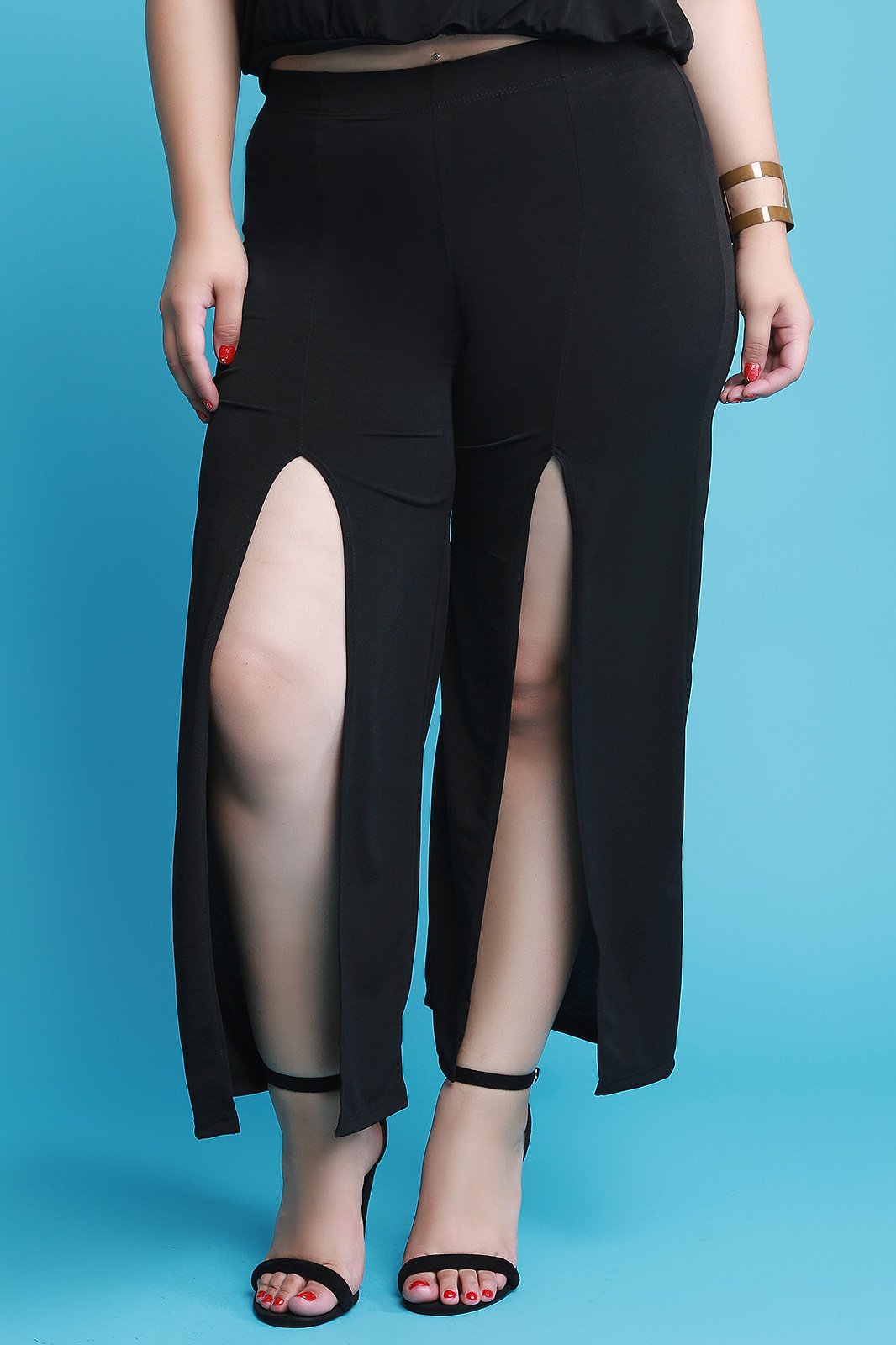 High Waisted Slit Wide Leg Pants