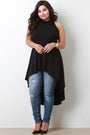 Sleeveless Mock Neck High Low Maxi Top
