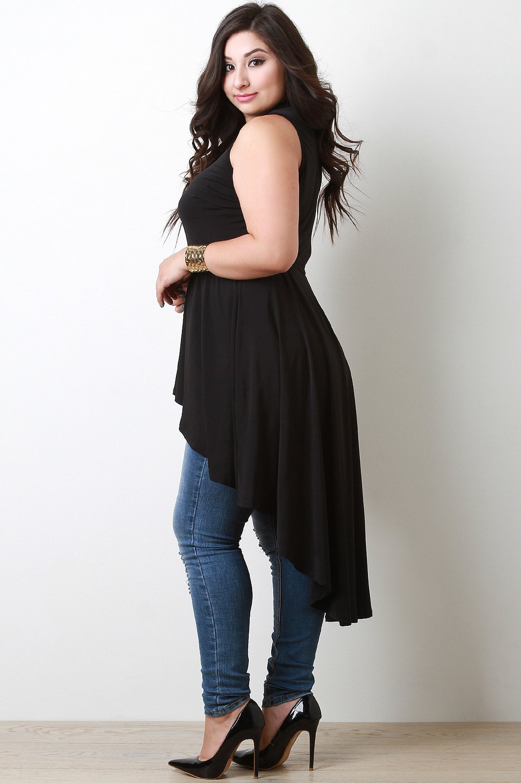 Sleeveless Mock Neck High Low Maxi Top