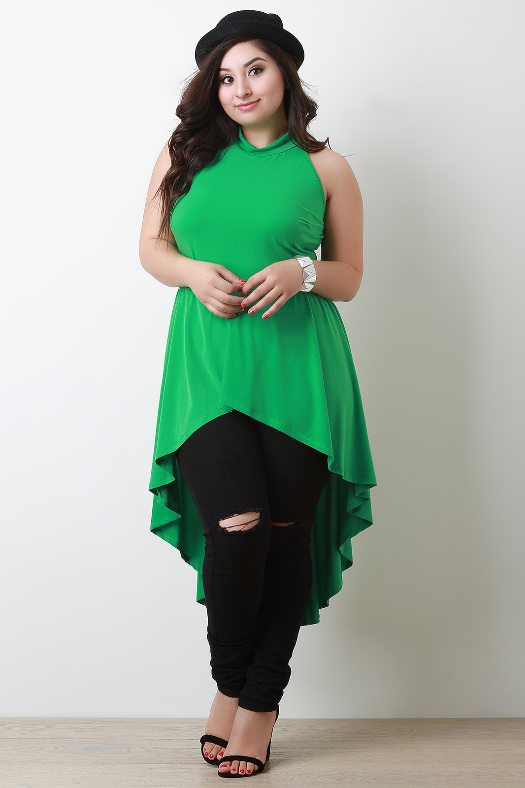 Sleeveless Mock Neck High Low Maxi Top