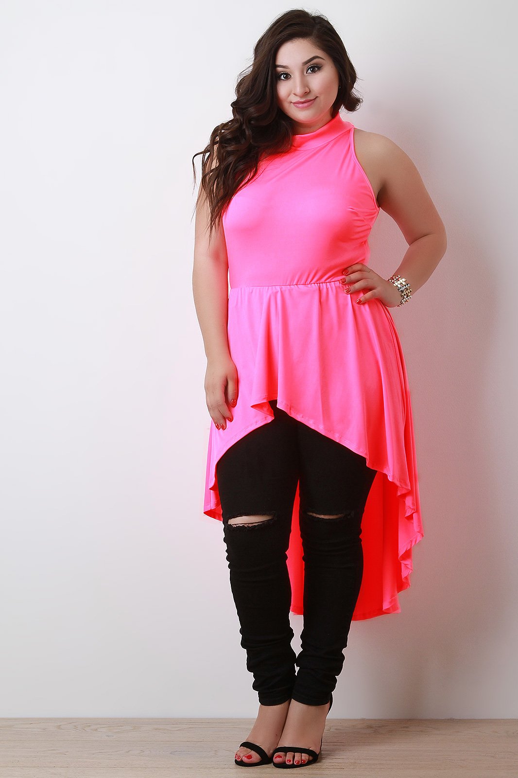 Sleeveless Mock Neck High Low Maxi Top