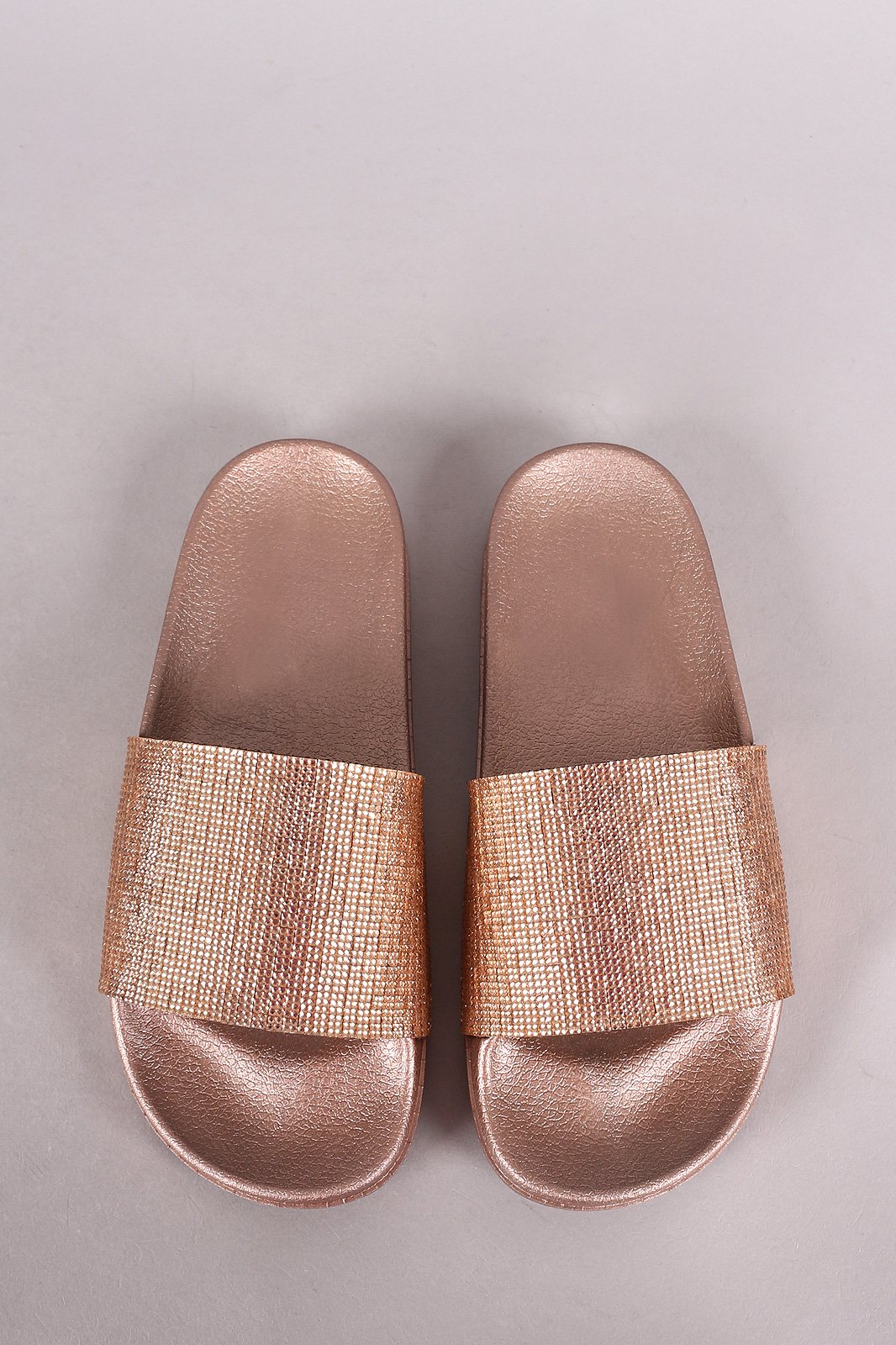 Rhinestone Embellished Open Toe Slide Sandal