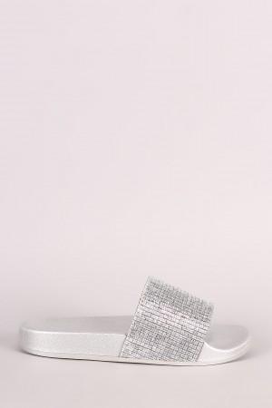 Rhinestone Embellished Open Toe Slide Sandal
