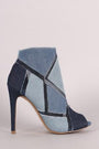 Shoe Republic LA Patchwork Denim Mesh Inset Booties