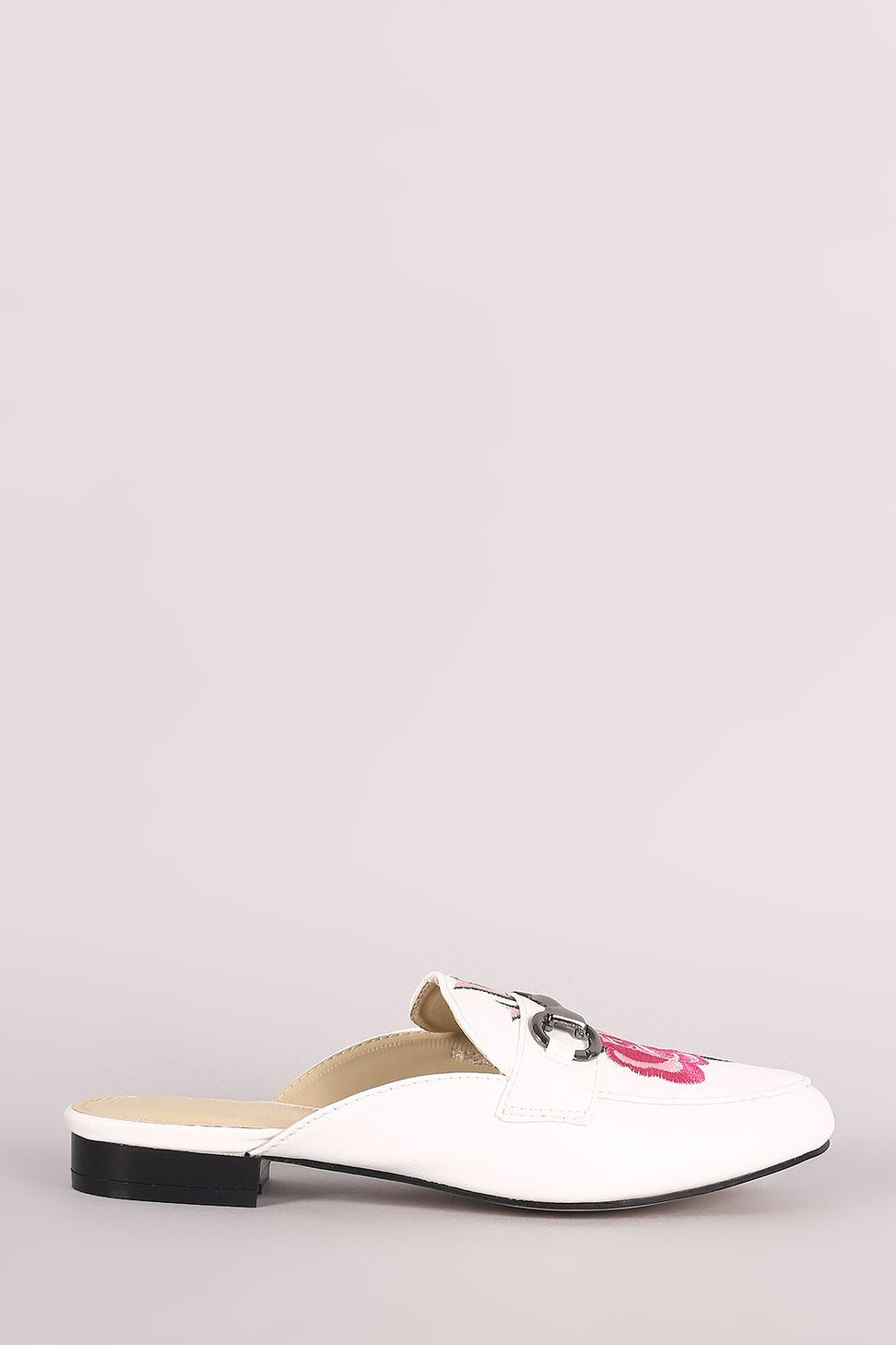Embroidered Floral Horsebit Mule Flat
