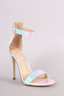 Liliana Holographic Snakeskin Ankle Strap Open Toe Stiletto Heel