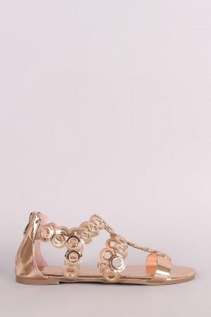Liliana Patent Strappy Grommet Gladiator Flat Sandal - NoveltyOne