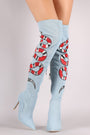 Denim Embroidered Snake Stiletto Over-The-Knee Boots