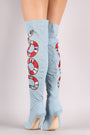 Denim Embroidered Snake Stiletto Over-The-Knee Boots