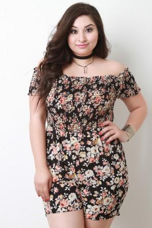 Off The Shoulder Smocked Floral Romper