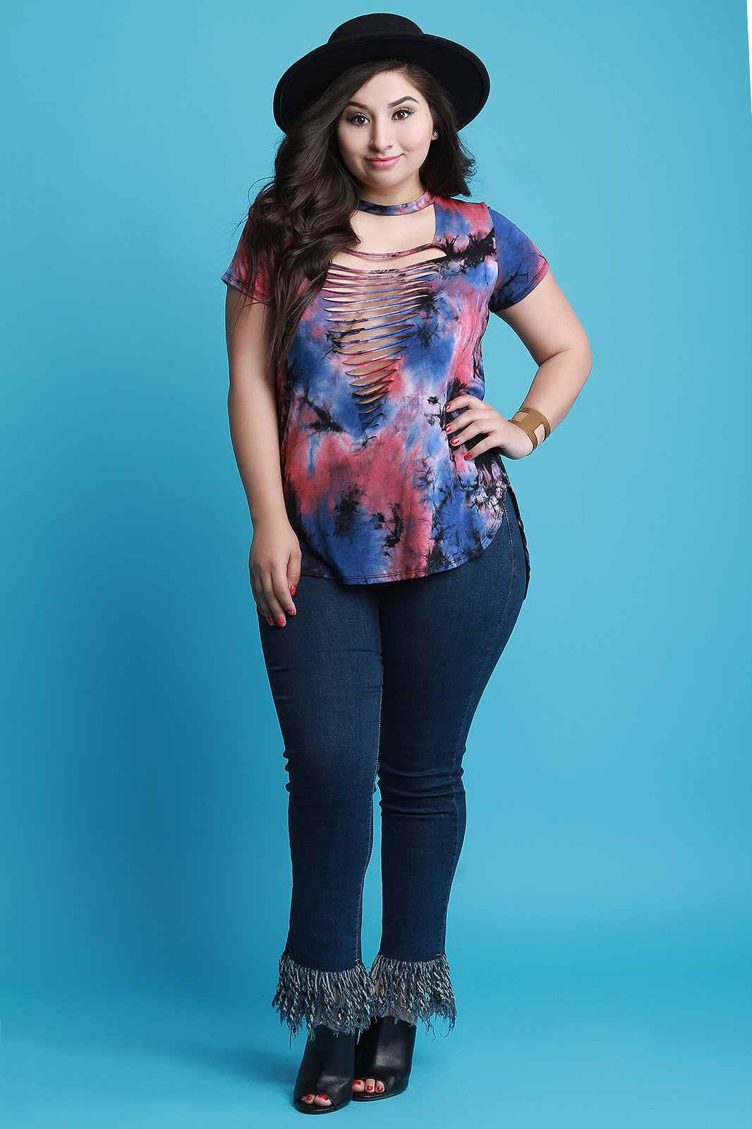 Tie Dye Jersey Knit Braided Cutout Top