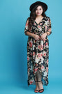Surplice Floral Chiffon Mesh Tulip Maxi Dress