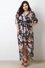 Surplice Floral Chiffon Mesh Tulip Maxi Dress